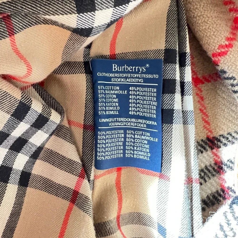 New‎ Burberry Vintage Trench Coat Beige Double Breasted Belted Check XS S - Picture 11 of 16